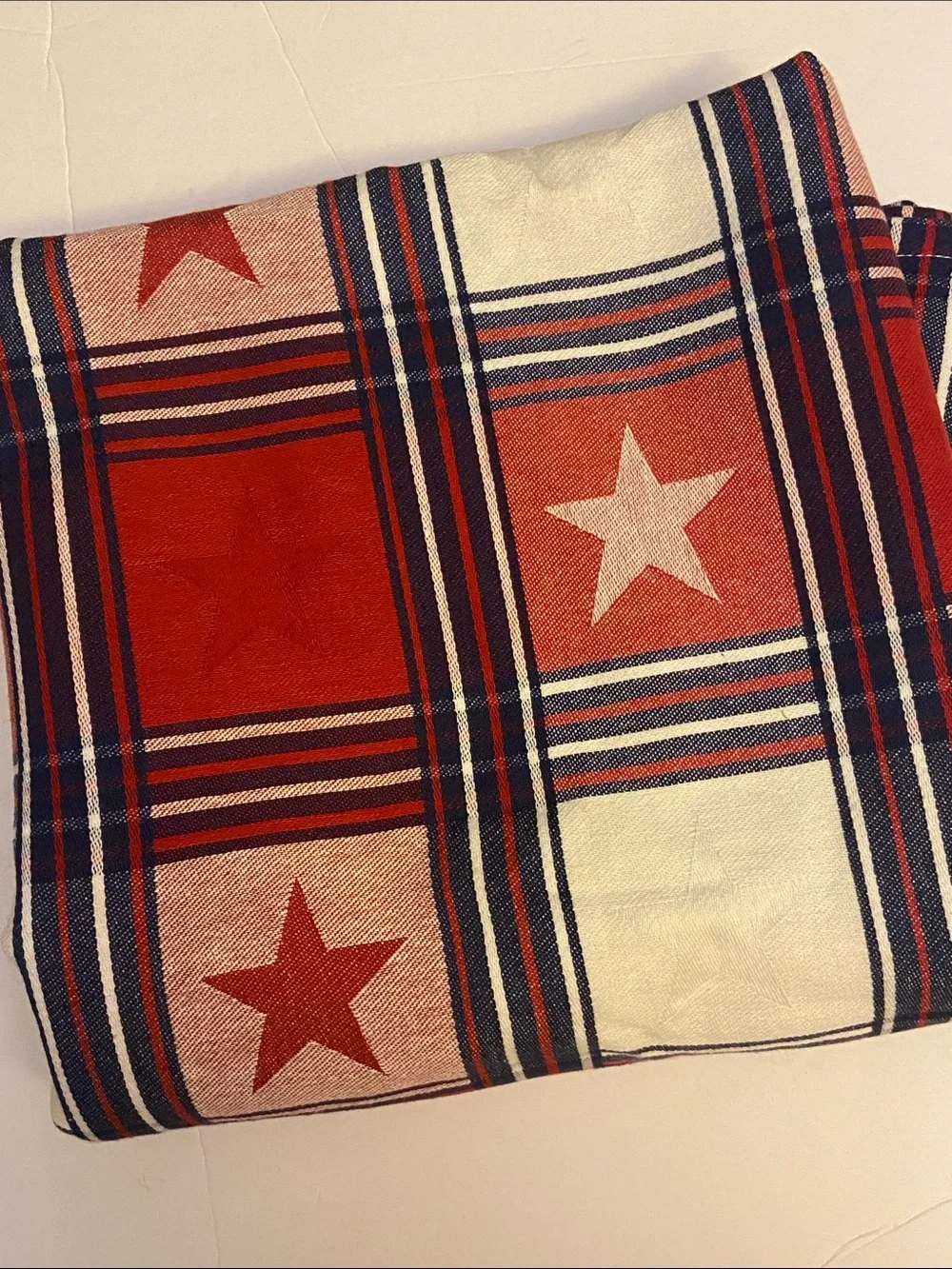 Pampered Chef Patriotic Star Plaid Tablecloth & 6 Мatching Napkins Set